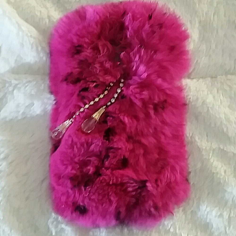 Hot pink fur galaxy s5 phone case